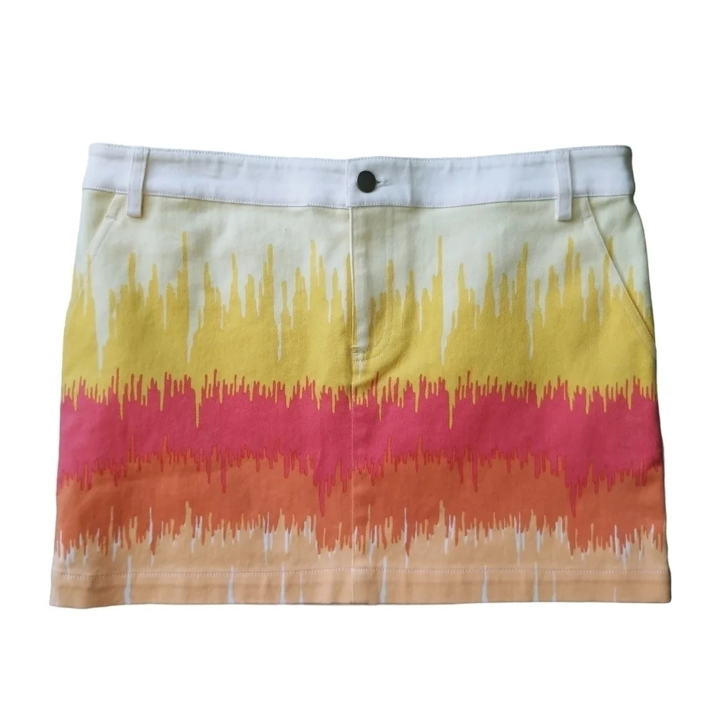 Tibi Colorful Beige Denim  Jean Mini Skirt Ombre, 8